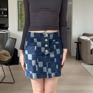 Denim patchwork mini skirt